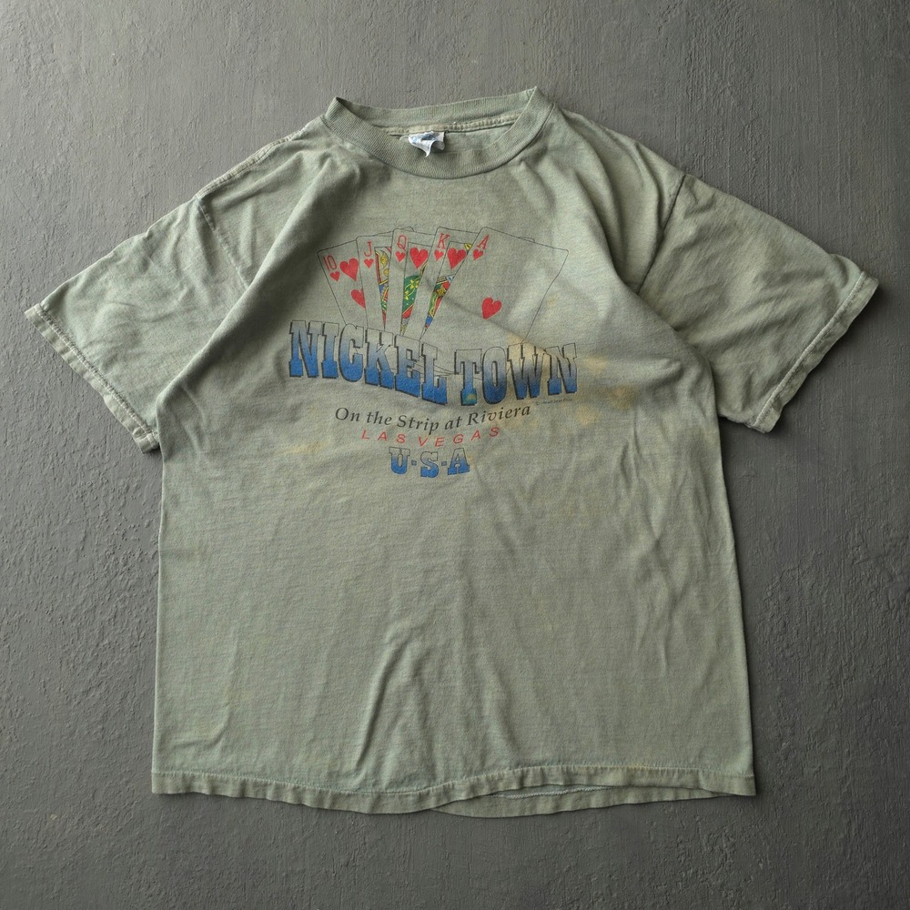 Vintage 90s Tultex Green Nickel Town Las Vegas T-shirt Large Hand Dyed Tultex